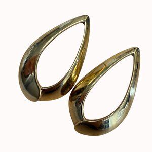 Vintage Napier Gold-Tone Open Teardrop Pierced Earrings 2.5" Long Jewelry 1980s